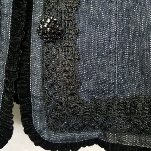 I.N.C. Jean Jacket Women's L Lace Velvet Beaded Button Hook Closure Denim VTG - Picture 6 of 16